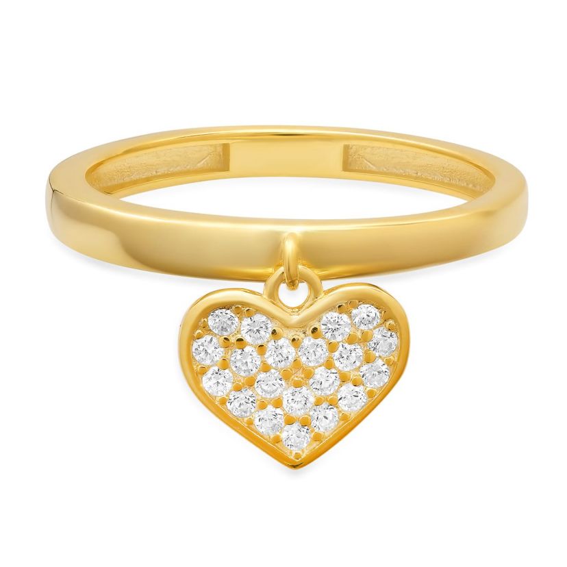 Lab Created Sterling Silver Dangling Heart CZ Ring