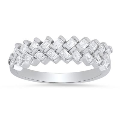Lab Created Sterling Silver Baguette-cut CZ Band Ring