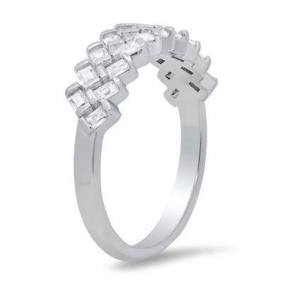 Lab Created Sterling Silver Baguette-cut CZ Band Ring