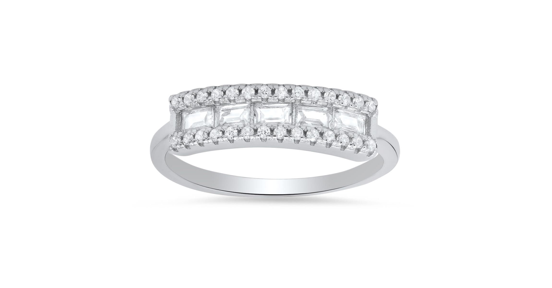 Lab Created Sterling Silver Baguette-cut CZ Band Ring