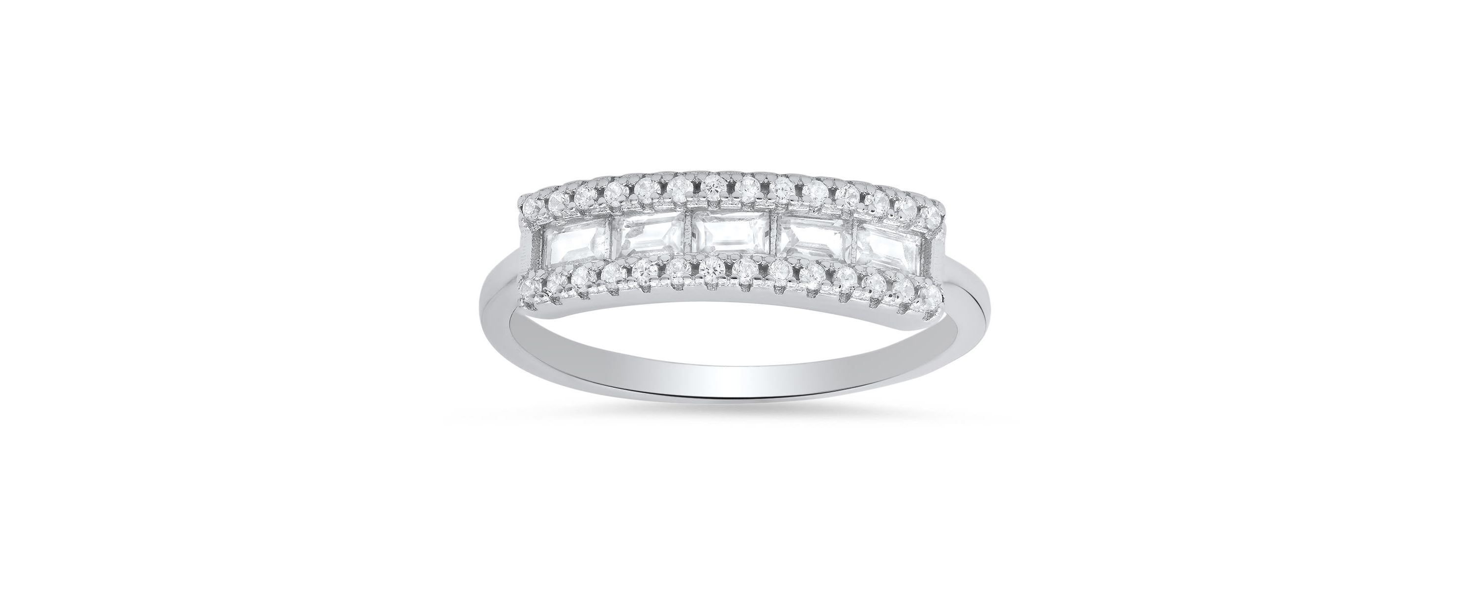 Lab Created Sterling Silver Baguette-cut CZ Band Ring