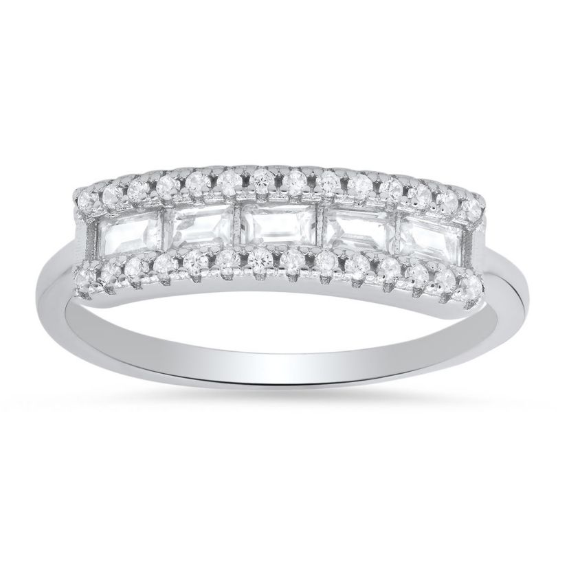 Lab Created Sterling Silver Baguette-cut CZ Band Ring