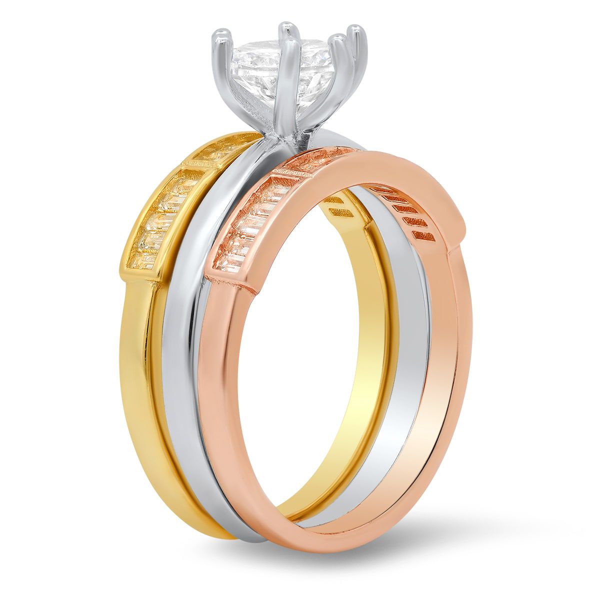 Lab Created Sterling Silver Tri-Color CZ 3pc Stackable Ring Set