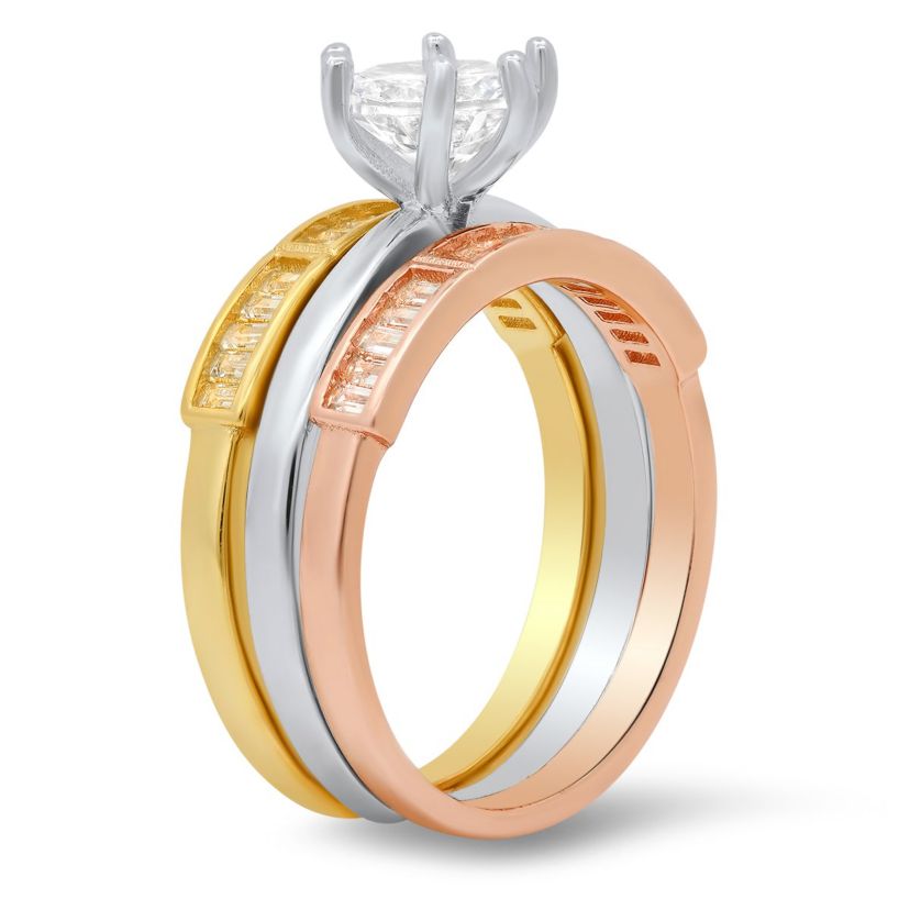 Lab Created Sterling Silver Tri-Color CZ 3pc Stackable Ring Set