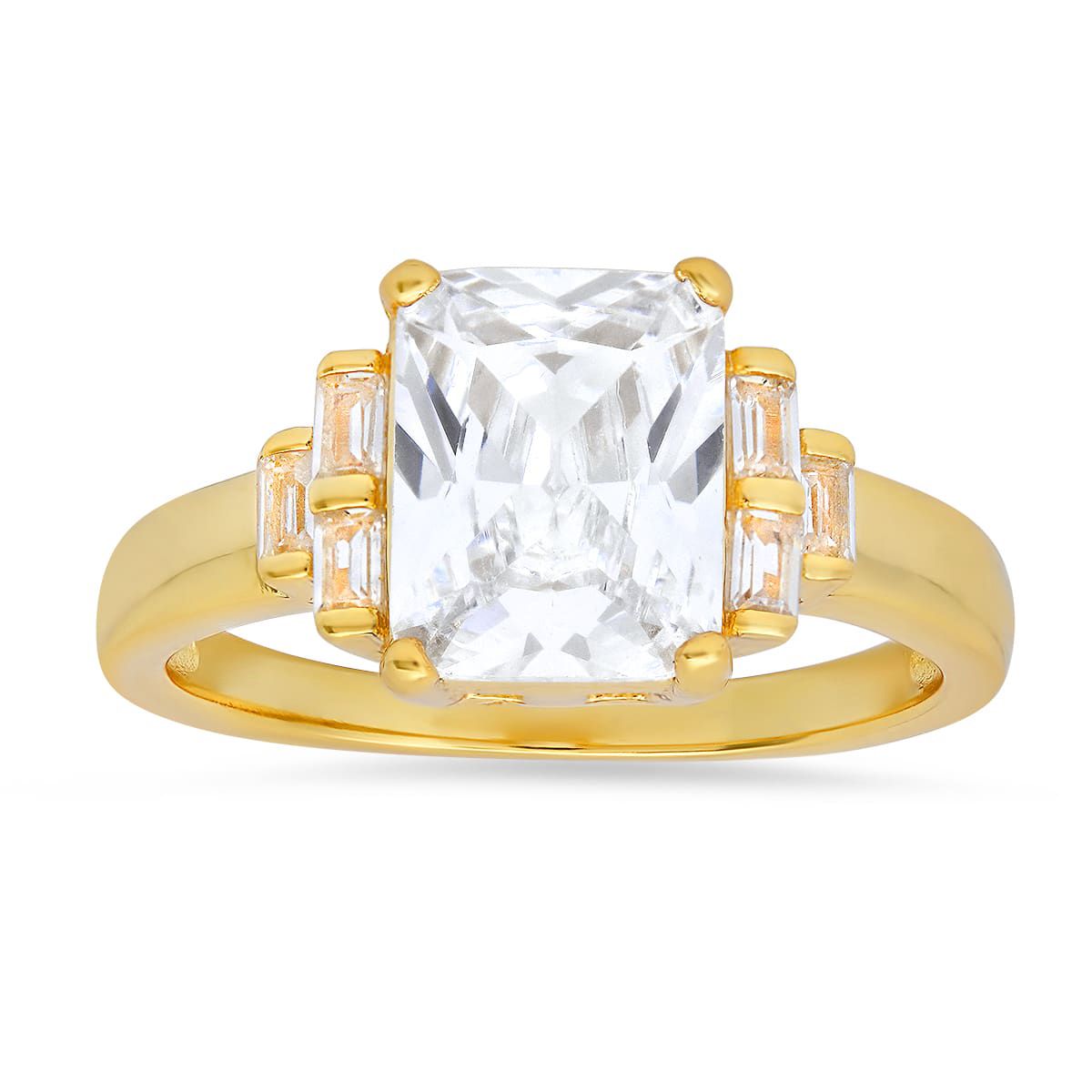 Lab Created Sterling Silver Emerald-cut CZ Ring