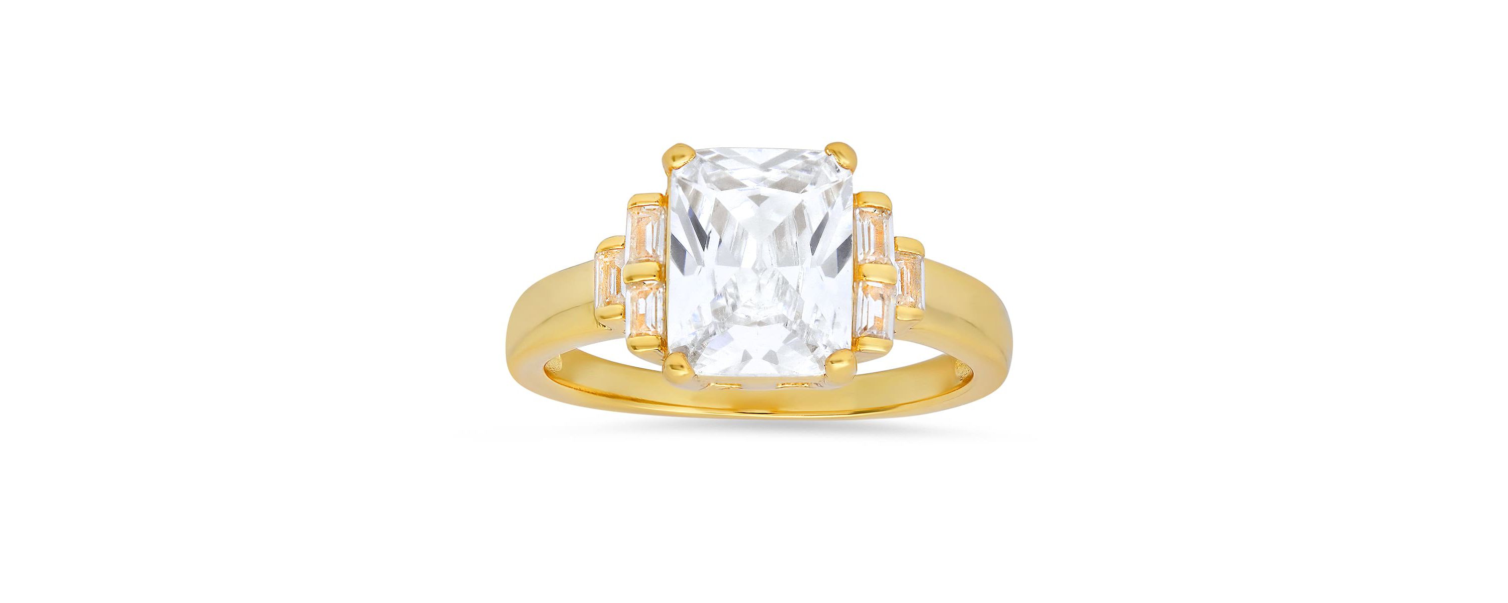 Lab Created Sterling Silver Emerald-cut CZ Ring