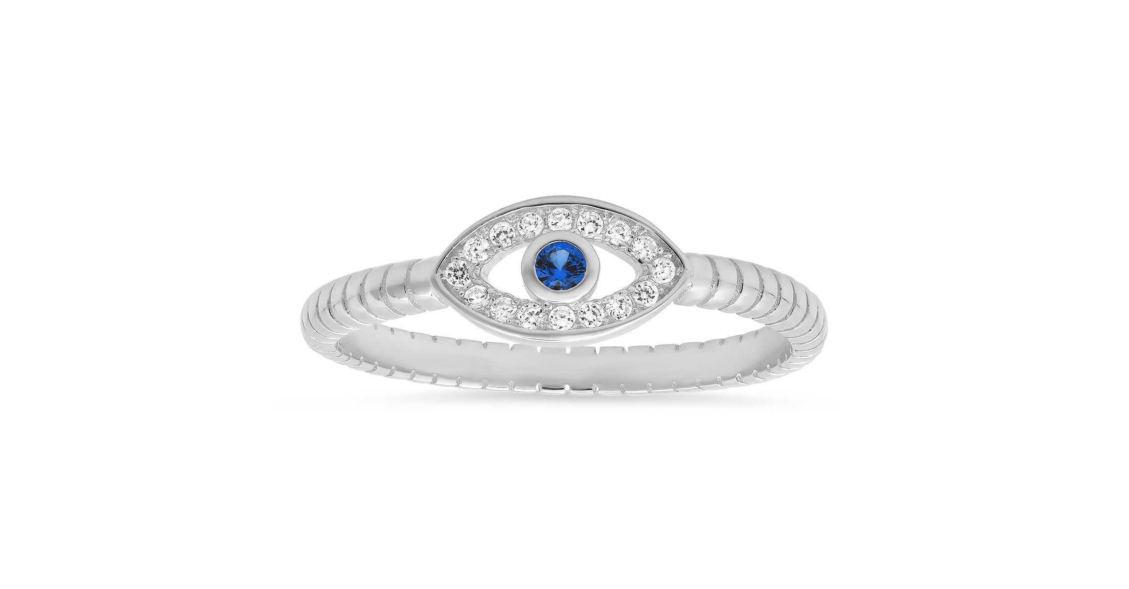 Lab Created Sterling Silver CZ Evil Eye Ring