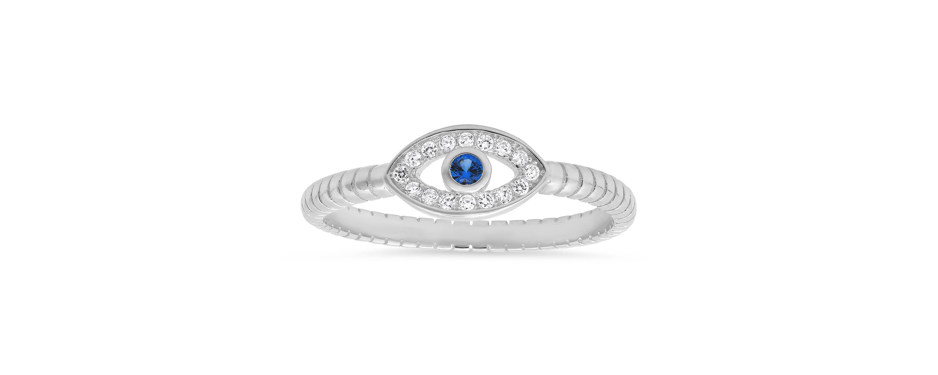 Lab Created Sterling Silver CZ Evil Eye Ring