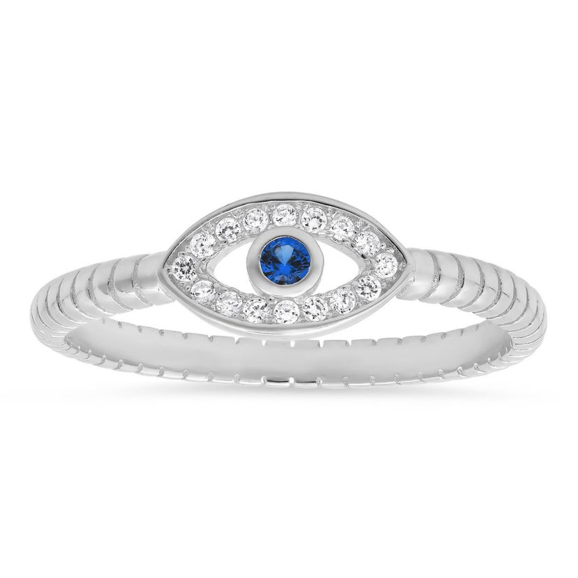 Lab Created Sterling Silver CZ Evil Eye Ring