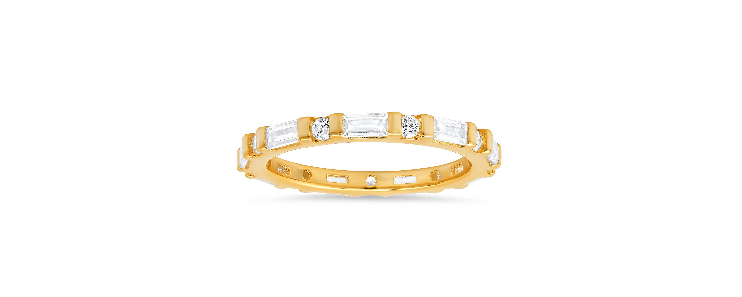 Lab Created Sterling Silver Round & Baguette-cut CZ Stackable Eternity Band Ring