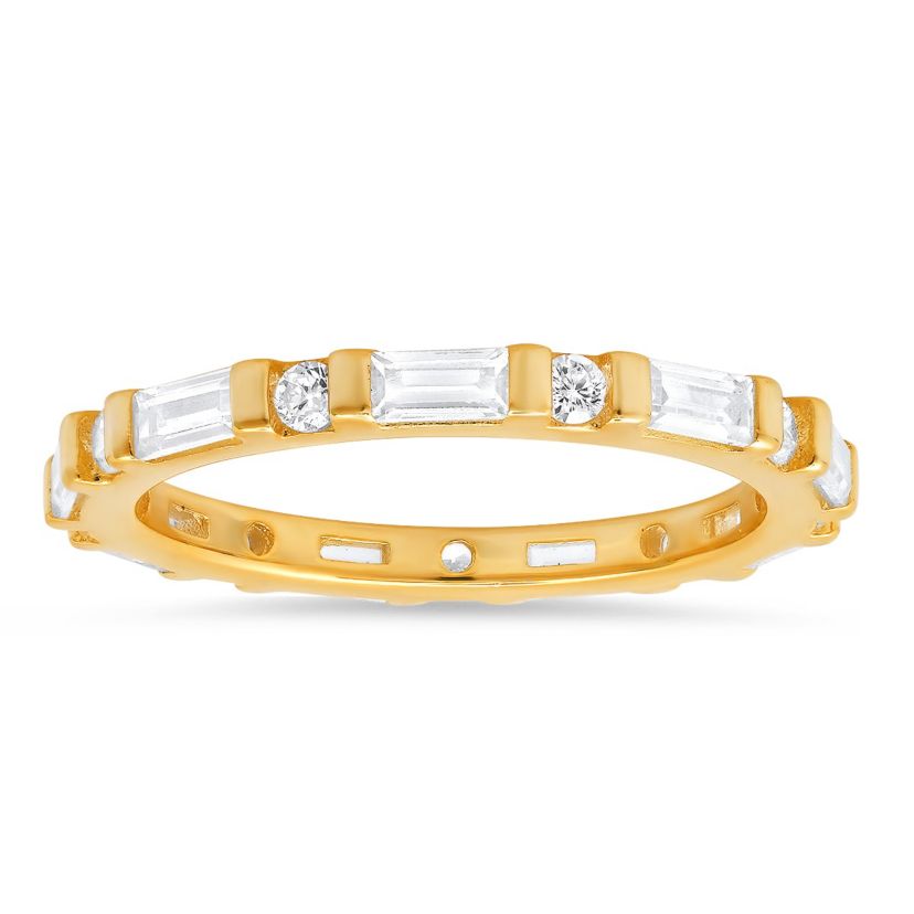 Lab Created Sterling Silver Round & Baguette-cut CZ Stackable Eternity Band Ring