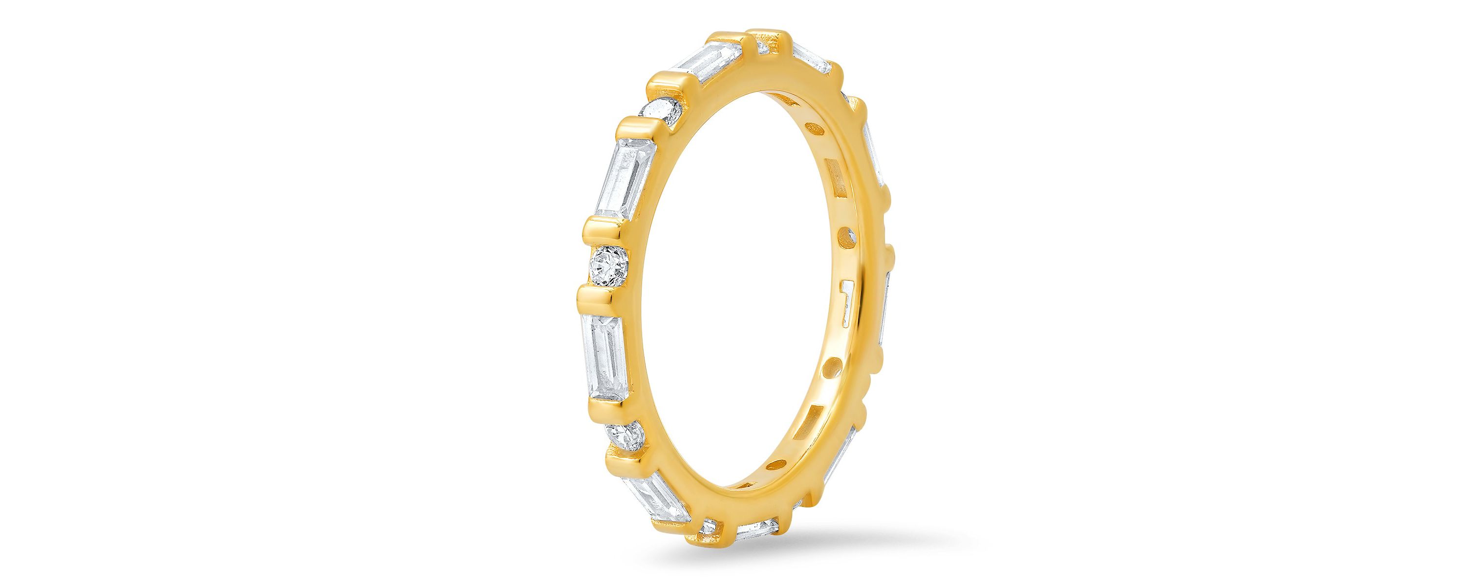 Lab Created Sterling Silver Round & Baguette-cut CZ Stackable Eternity Band Ring