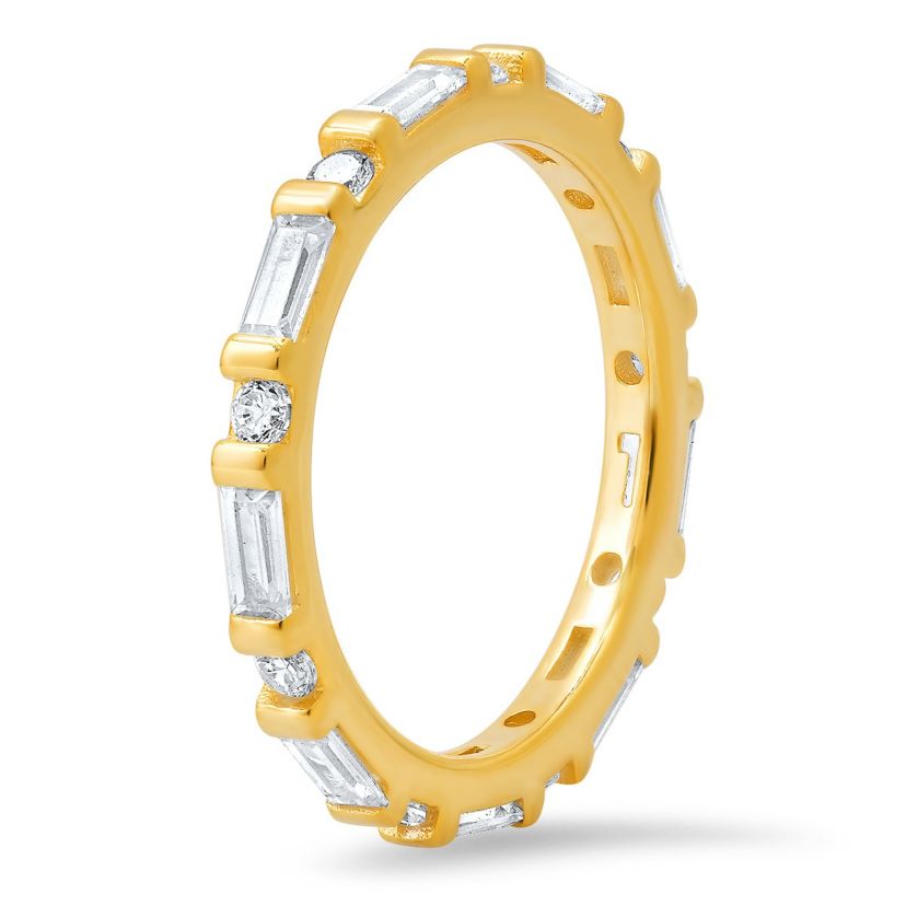 Lab Created Sterling Silver Round & Baguette-cut CZ Stackable Eternity Band Ring