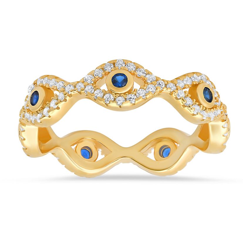 Lab Created Sterling Silver CZ Evil Eye Eternity Band Ring
