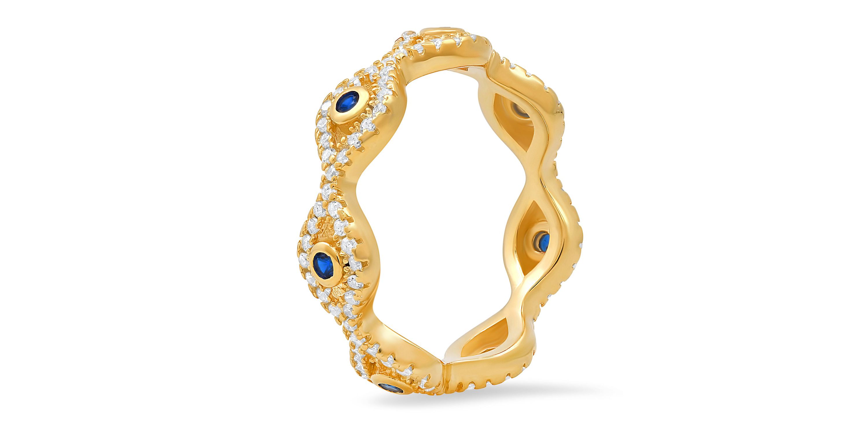 Lab Created Sterling Silver CZ Evil Eye Eternity Band Ring