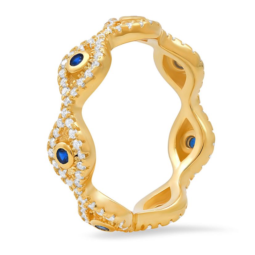 Lab Created Sterling Silver CZ Evil Eye Eternity Band Ring