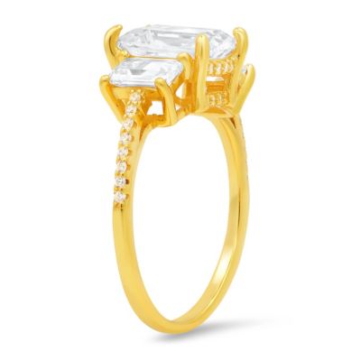 Lab Created Sterling Silver 3-Stone Emerald-cut CZ Ring