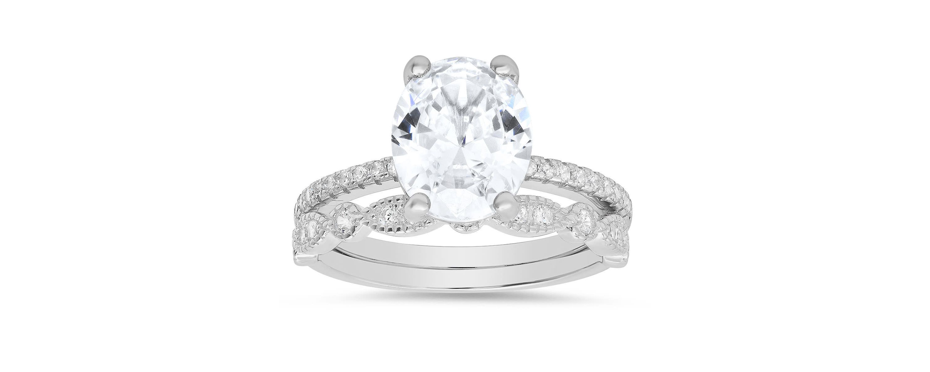 Lab Created Sterling Silver Oval-cut CZ 2pc Stackable Ring Set