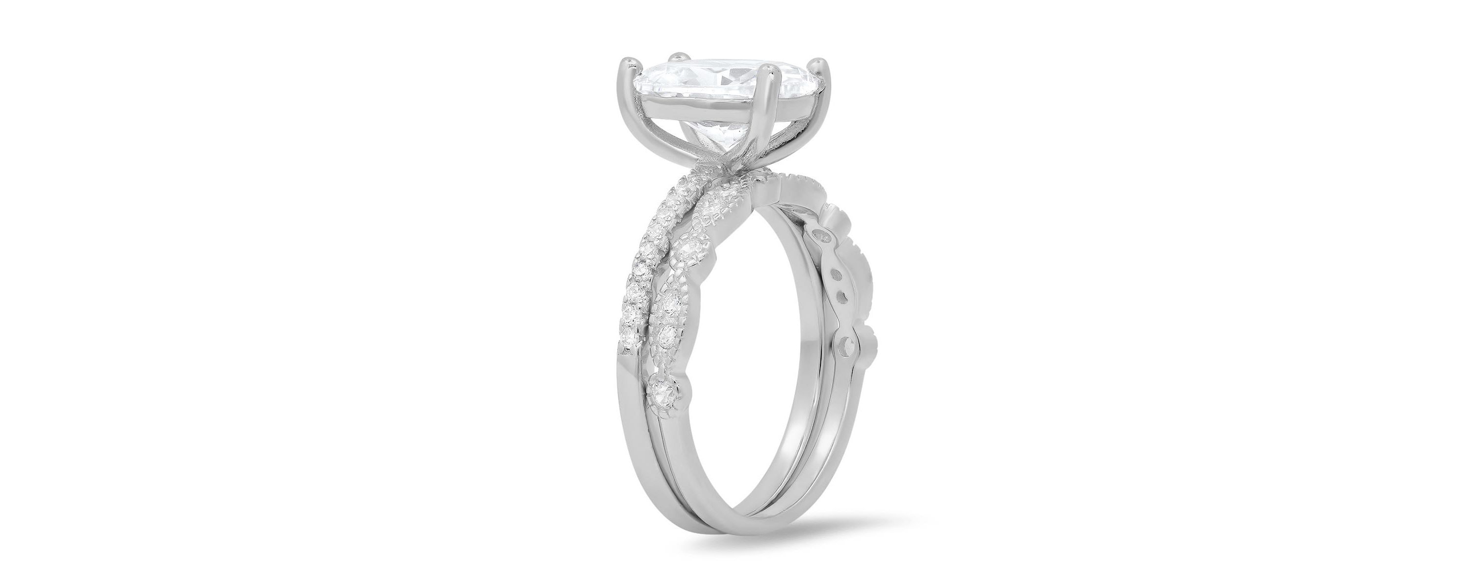 Lab Created Sterling Silver Oval-cut CZ 2pc Stackable Ring Set