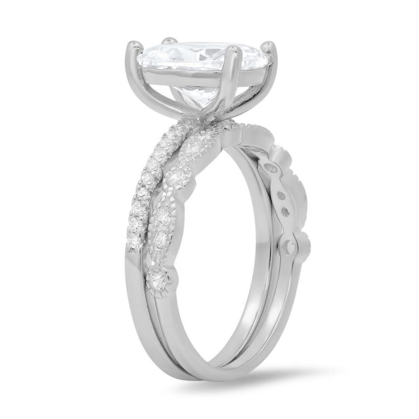 Lab Created Sterling Silver Oval-cut CZ 2pc Stackable Ring Set