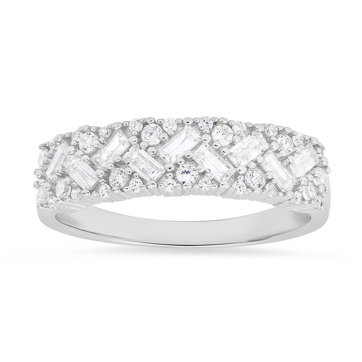 Lab Created Sterling Silver Baguette-cut CZ Ring