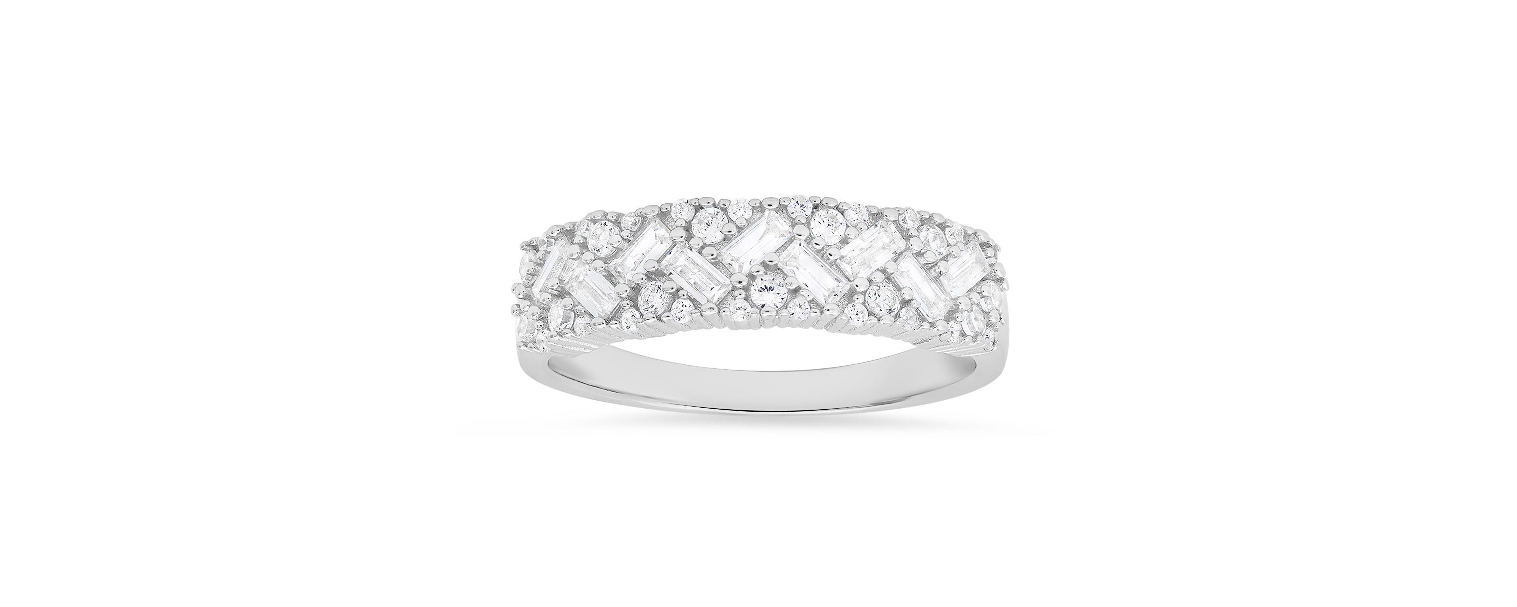 Lab Created Sterling Silver Baguette-cut CZ Ring