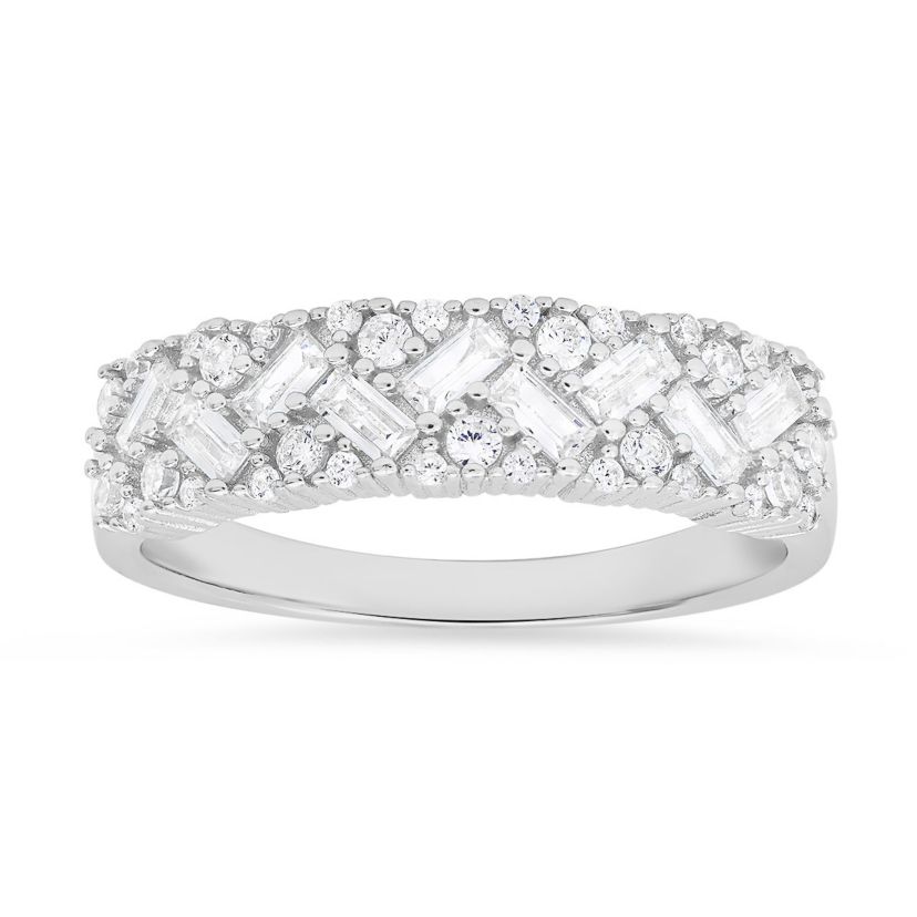 Lab Created Sterling Silver Baguette-cut CZ Ring