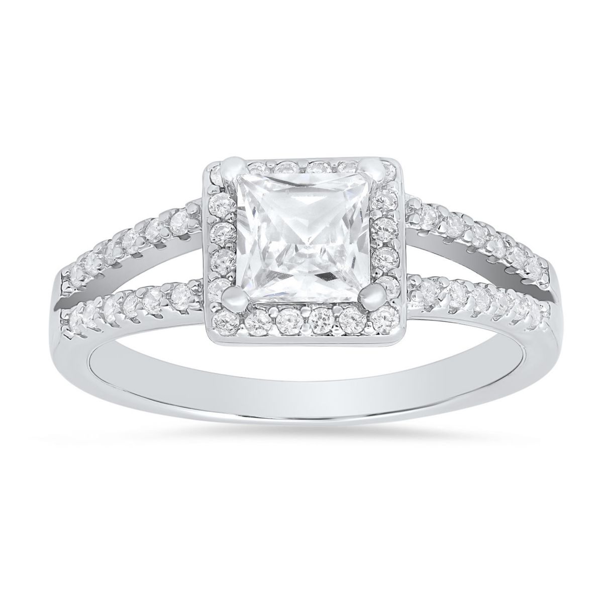 Sterling Silver Princess-cut Halo CZ ring
