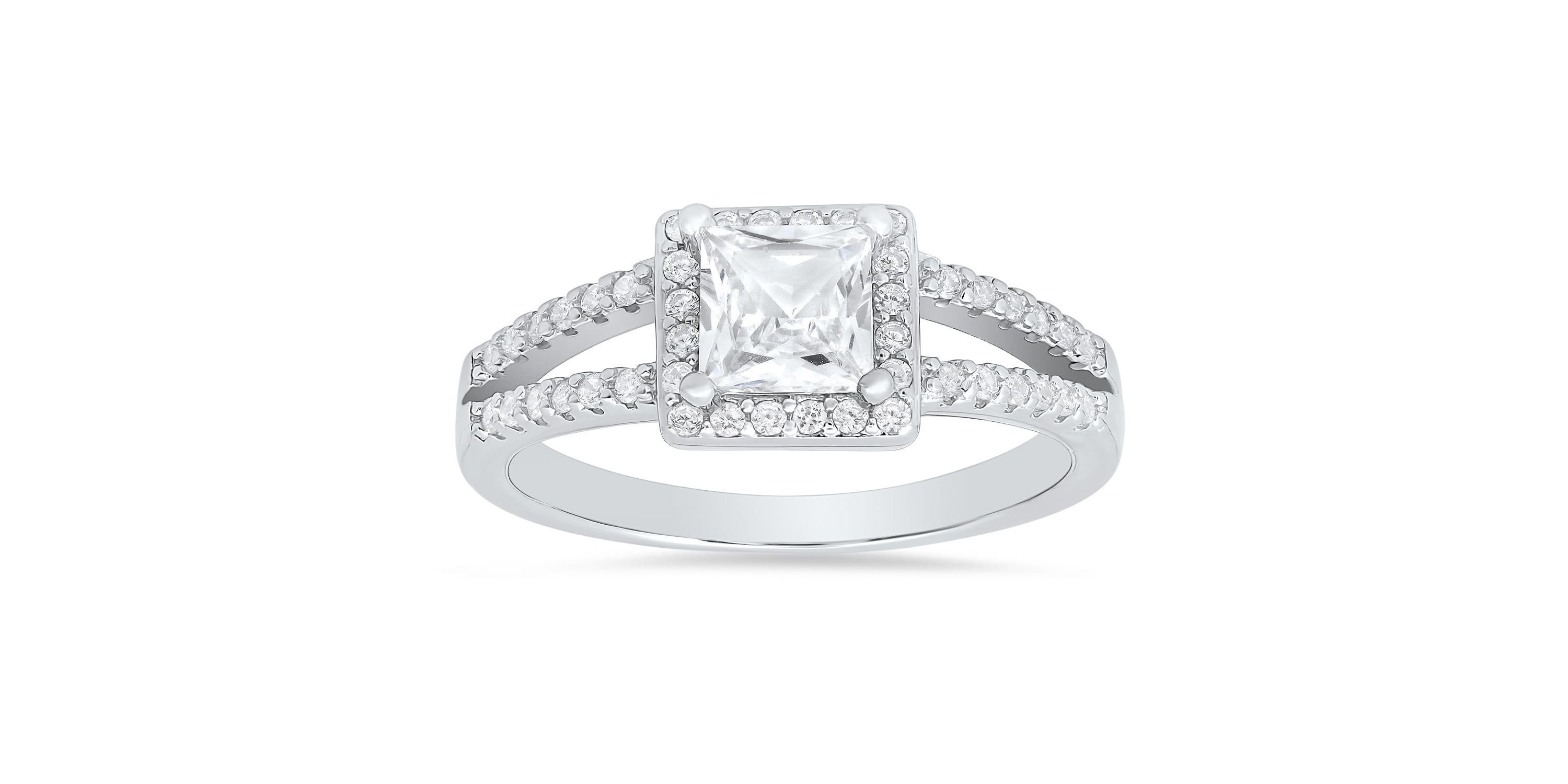 Lab Created Sterling Silver Princess-cut Halo CZ Ring