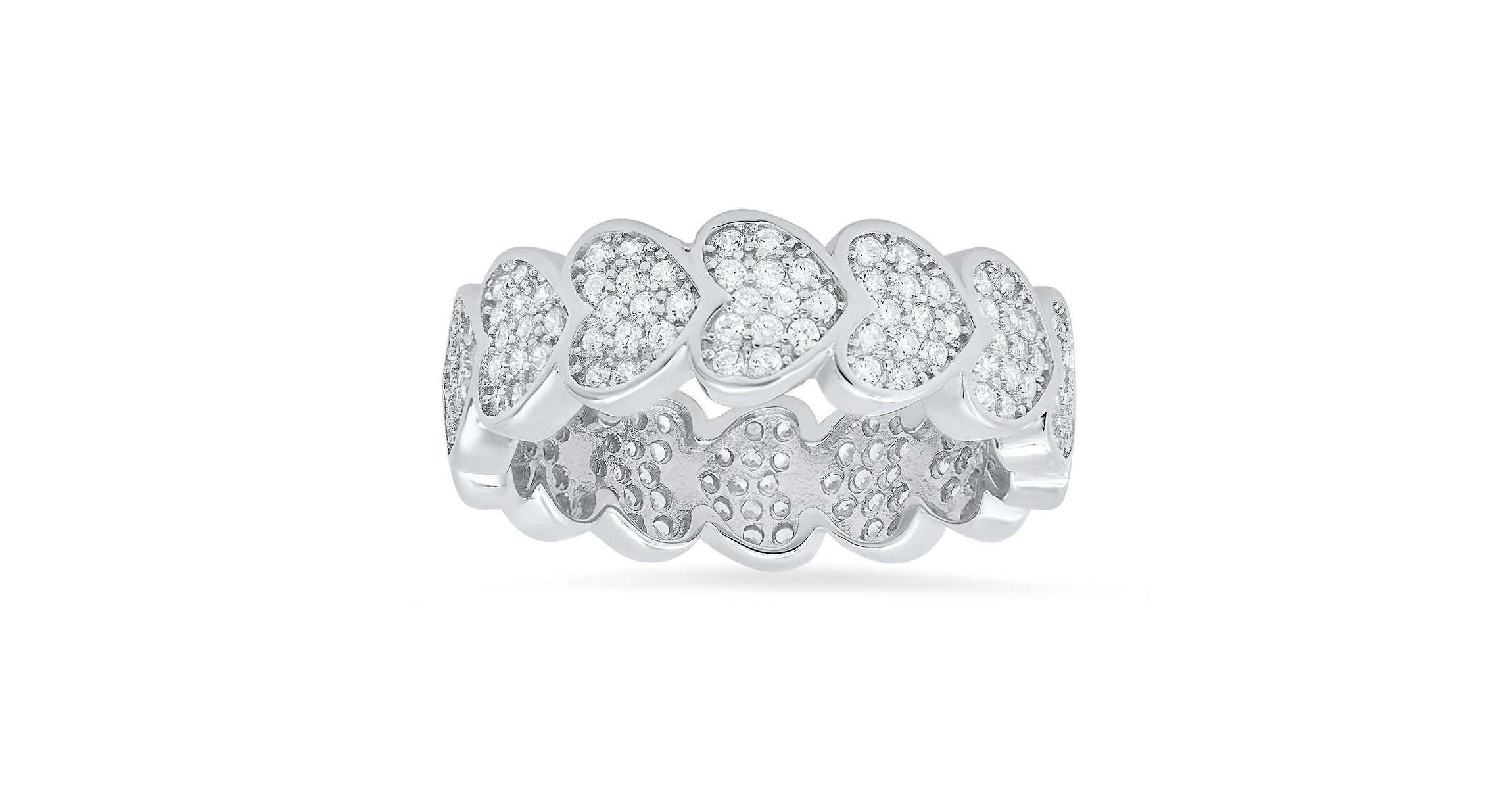 Lab Created Sterling Silver CZ Heart Eternity Band Ring