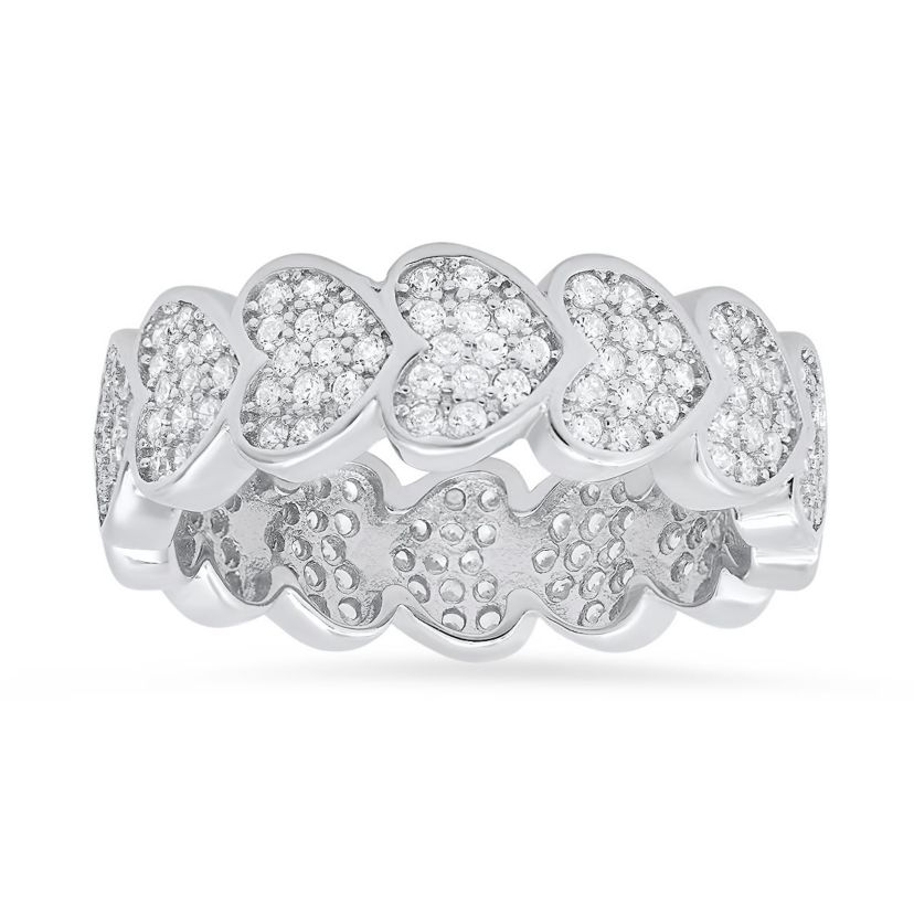 Lab Created Sterling Silver CZ Heart Eternity Band Ring