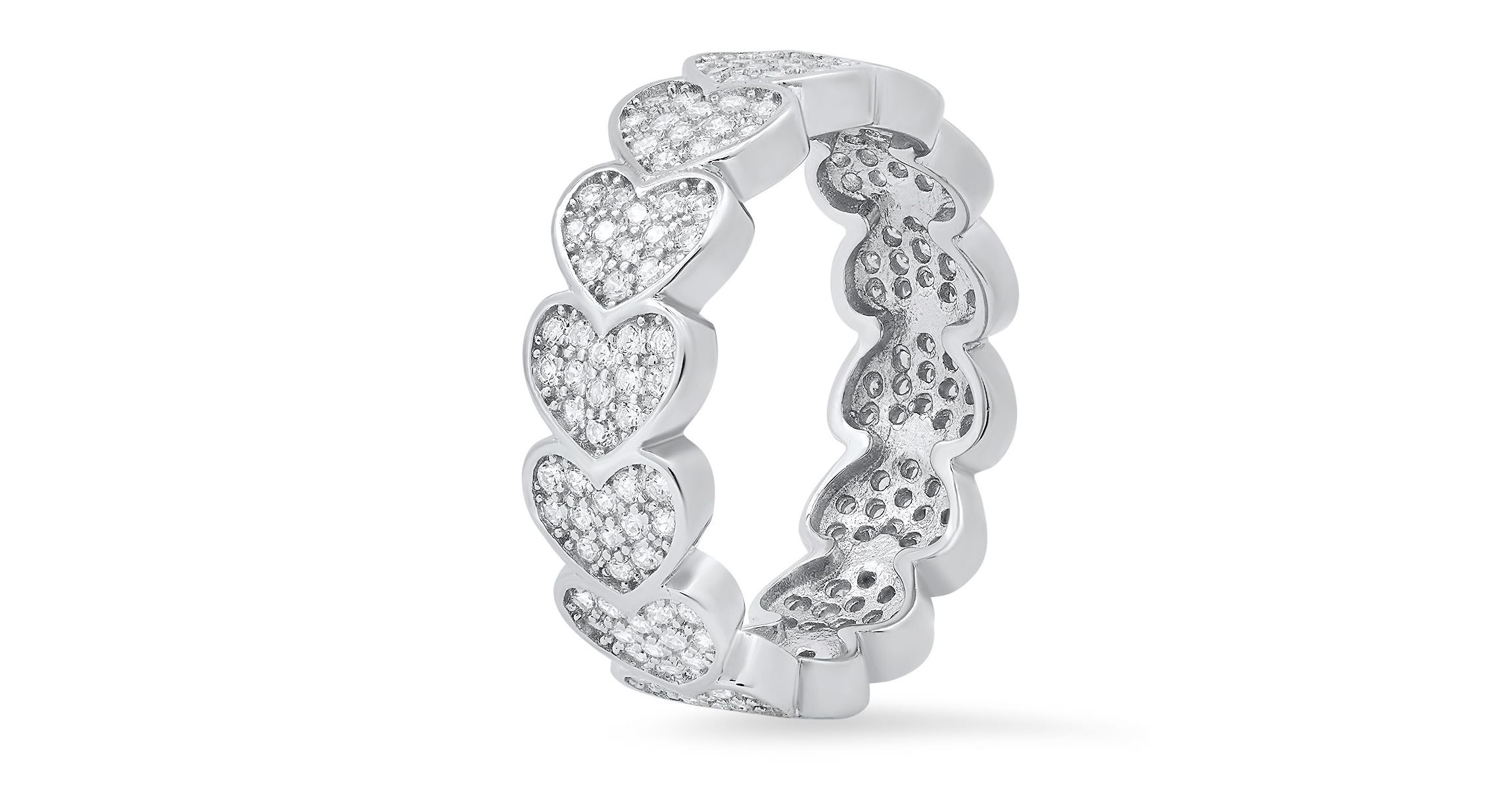 Lab Created Sterling Silver CZ Heart Eternity Band Ring