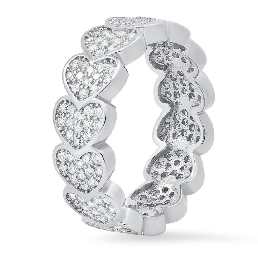 Lab Created Sterling Silver CZ Heart Eternity Band Ring