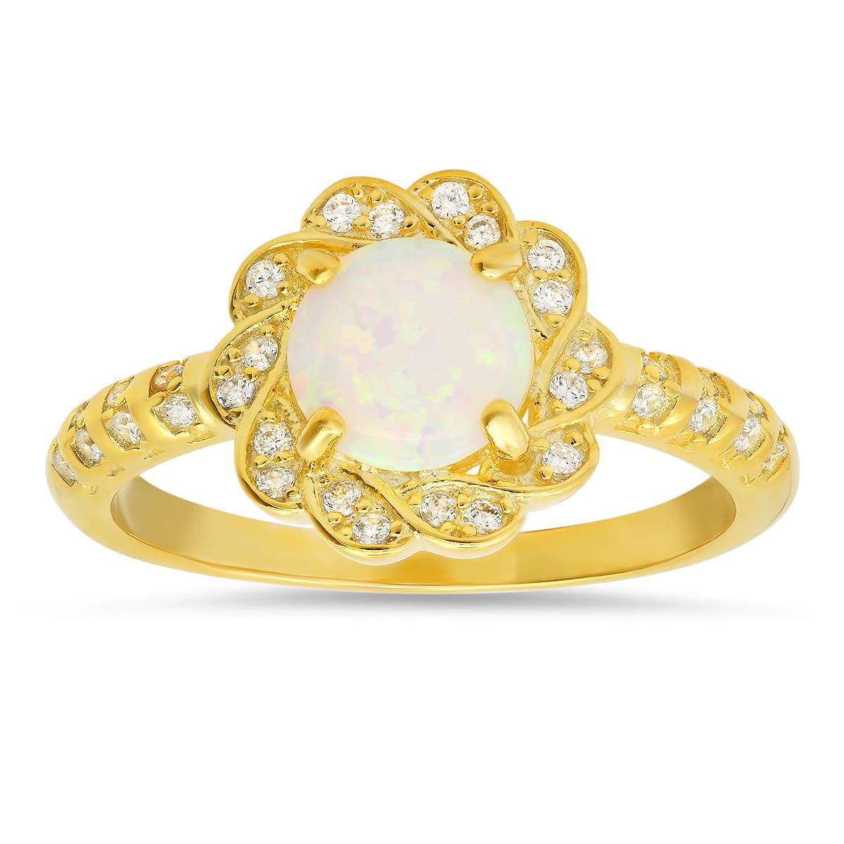 Lab Created Sterling Silver Opal Floral Ring