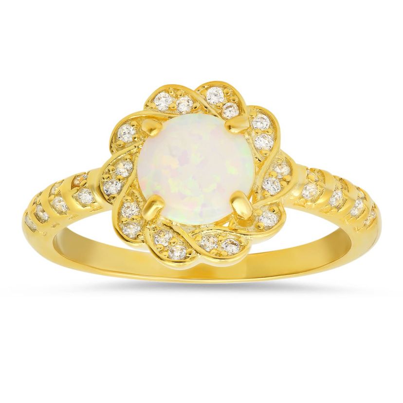 Lab Created Sterling Silver Opal Floral Ring