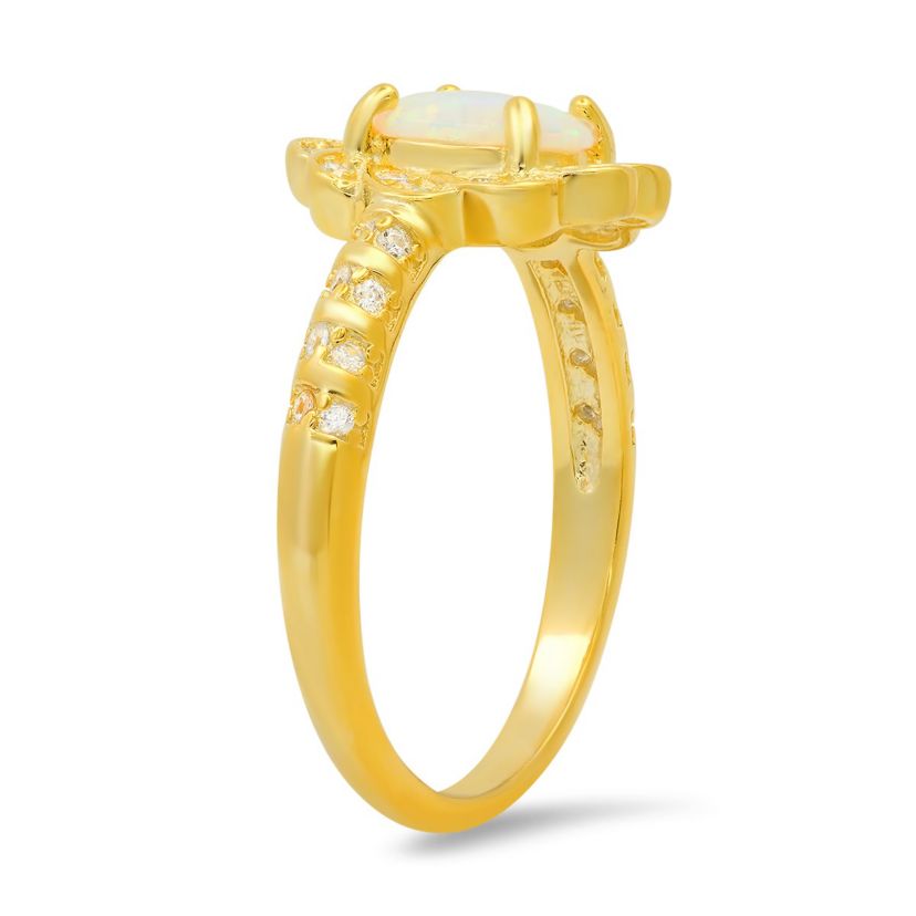 Lab Created Sterling Silver Opal Floral Ring