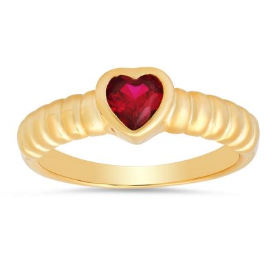 Lab Created 14k Yellow Gold Over Silver Bezel-set Heart Ruby CZ Ring