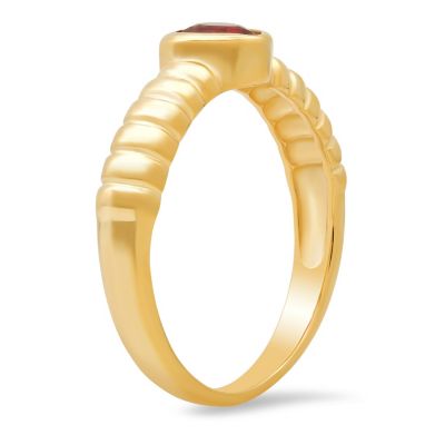 Lab Created 14k Yellow Gold Over Silver Bezel-set Heart Ruby CZ Ring