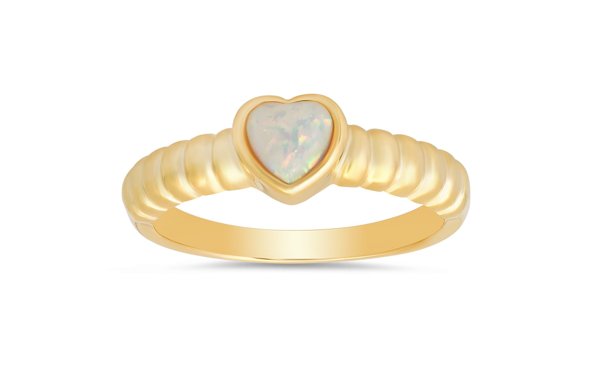 Lab Created 14k Yellow Gold Over Silver Bezel-set Heart Opal Ring