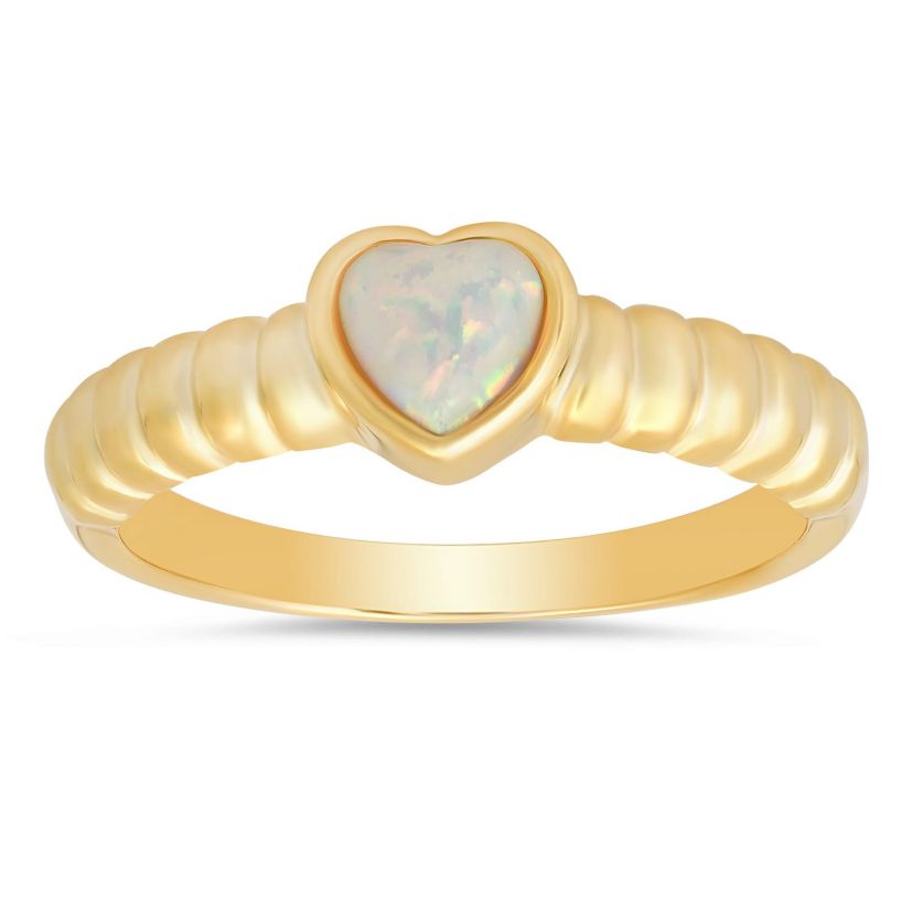 Lab Created 14k Yellow Gold Over Silver Bezel-set Heart Opal Ring