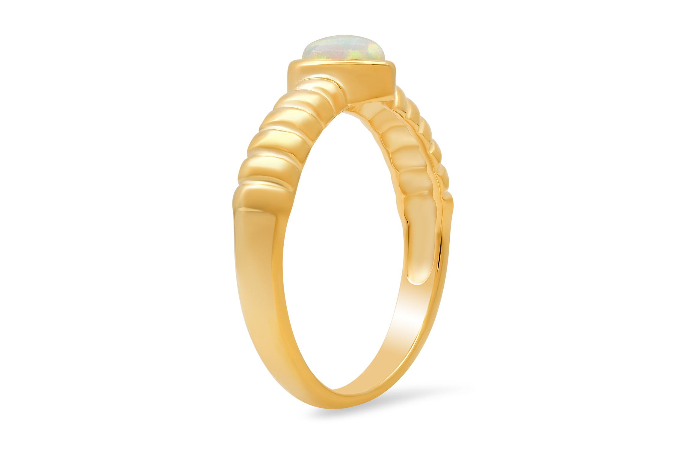 Lab Created 14k Yellow Gold Over Silver Bezel-set Heart Opal Ring