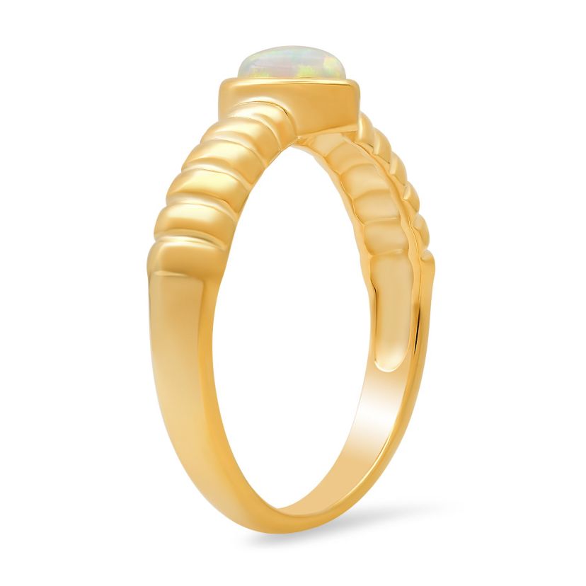Lab Created 14k Yellow Gold Over Silver Bezel-set Heart Opal Ring