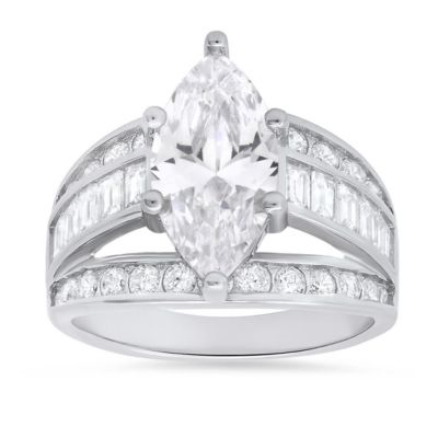 Lab Created Sterling Silver Marquise-cut CZ Statement Ring