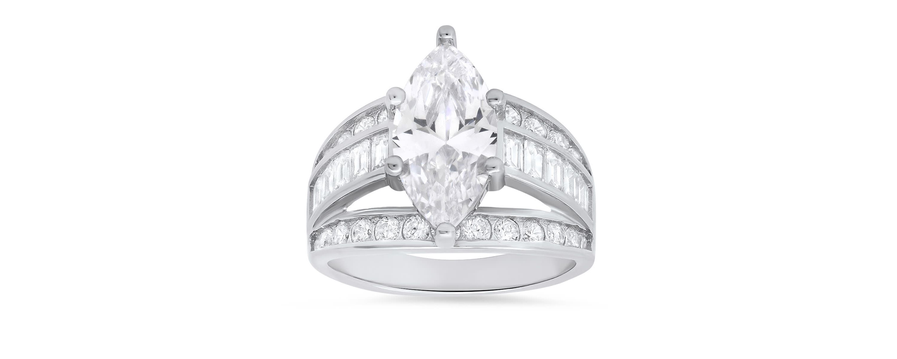 Lab Created Sterling Silver Marquise-cut CZ Statement Ring