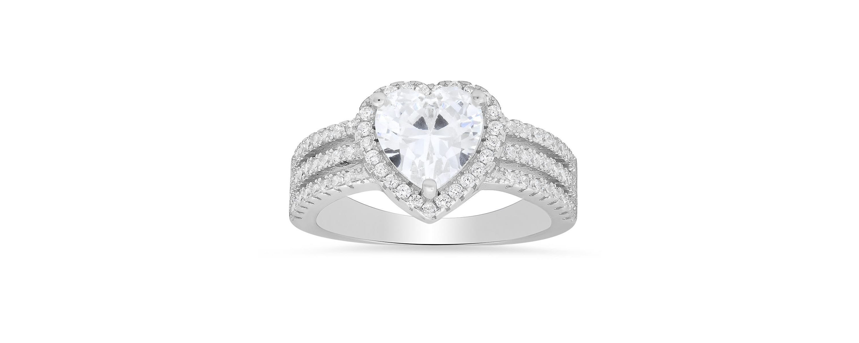 Lab Created Sterling Silver Heart-cut CZ Halo Ring