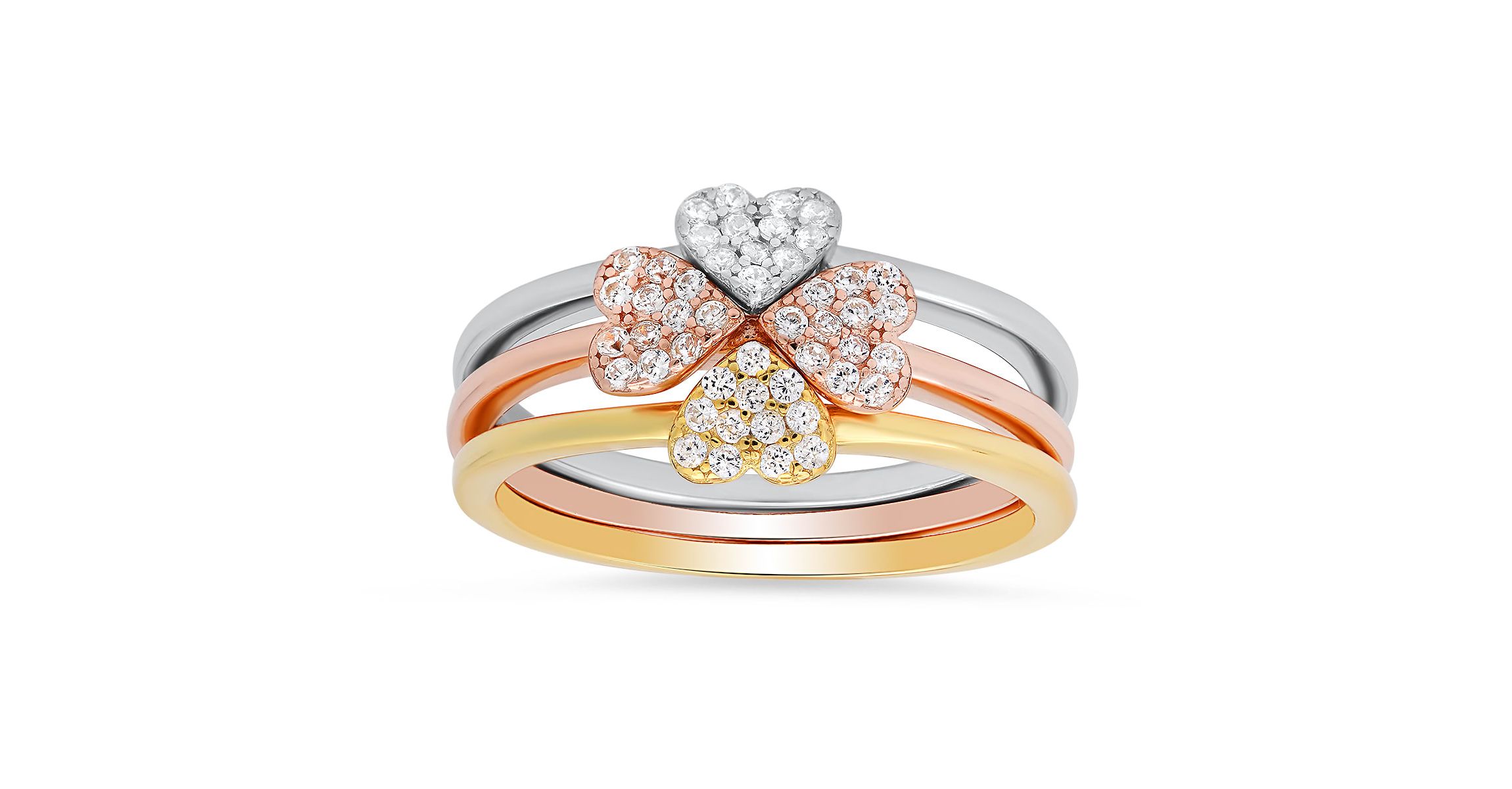 Lab Created Sterling Silver Tri-Color 3pc Stackable Heart Ring Set