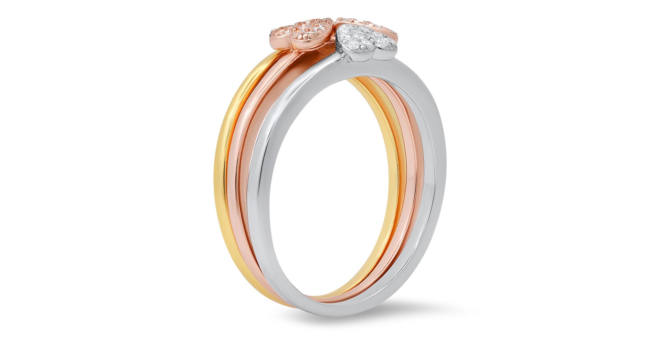 Lab Created Sterling Silver Tri-Color 3pc Stackable Heart Ring Set