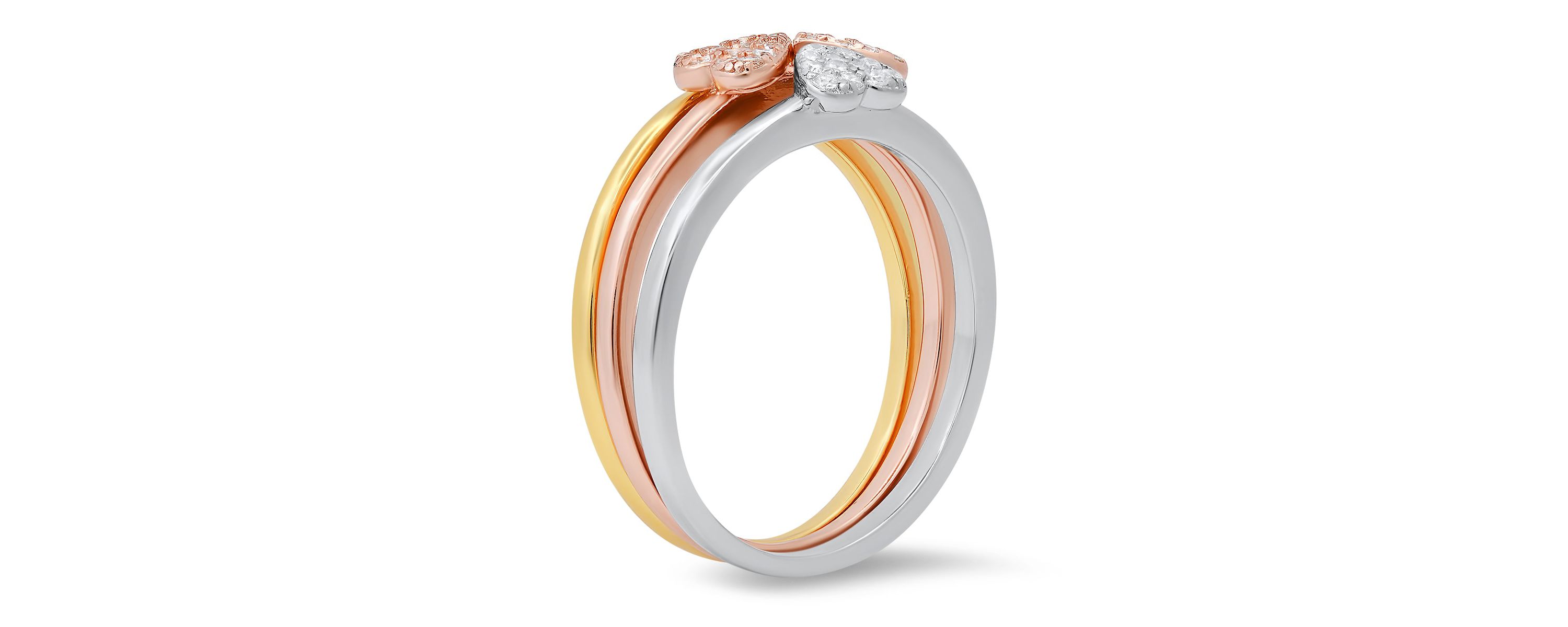 Lab Created Sterling Silver Tri-Color 3pc Stackable Heart Ring Set