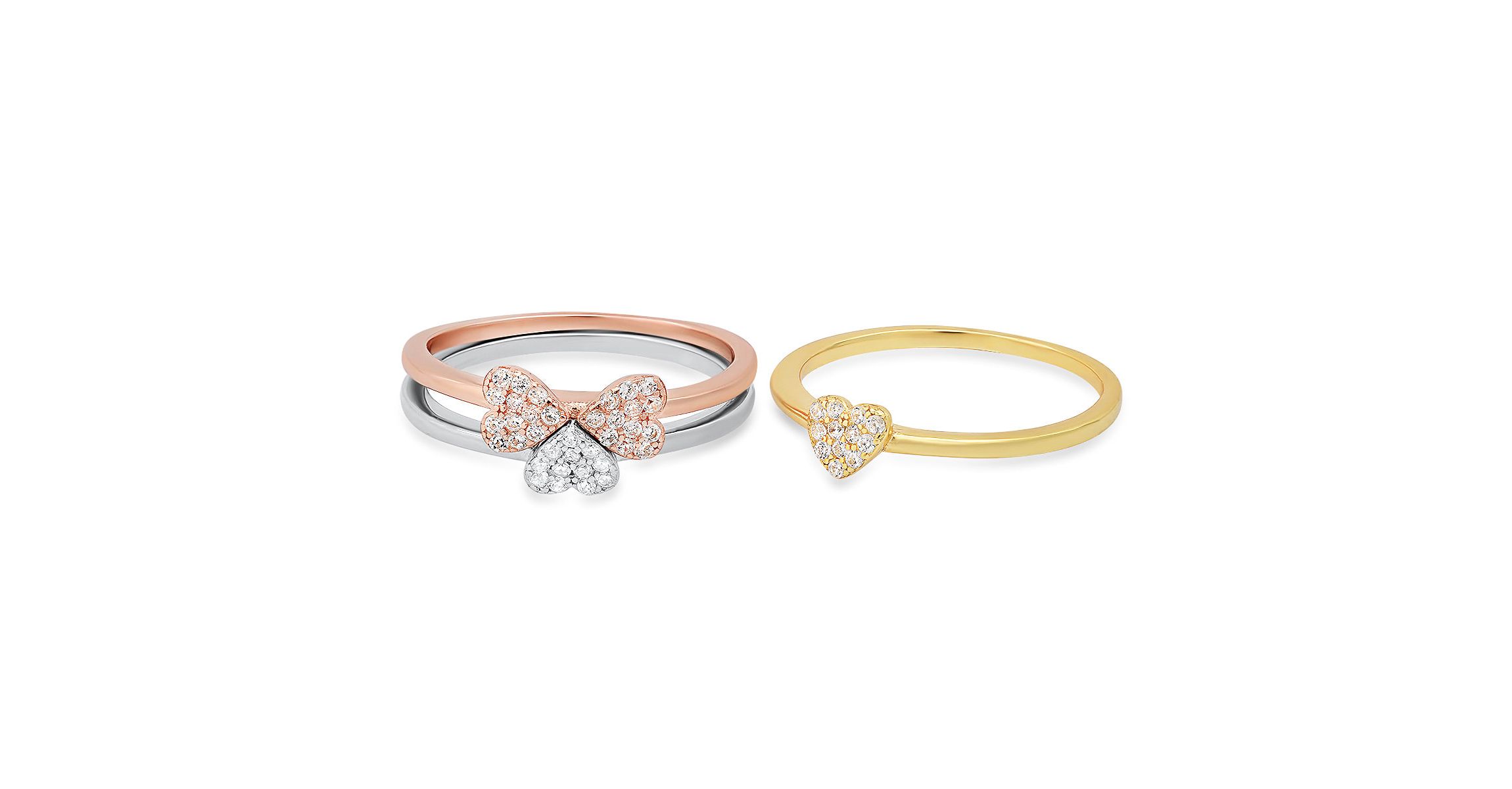 Lab Created Sterling Silver Tri-Color 3pc Stackable Heart Ring Set