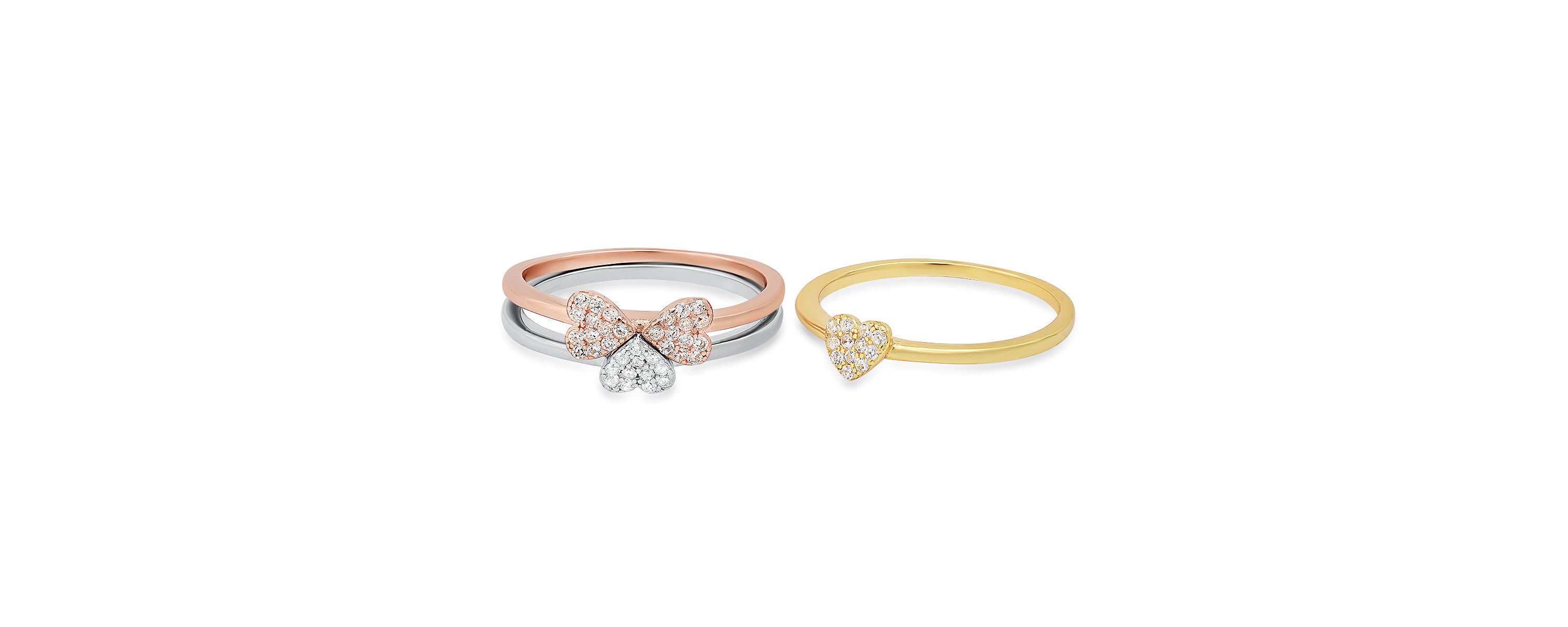 Lab Created Sterling Silver Tri-Color 3pc Stackable Heart Ring Set
